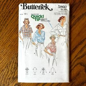 UNCUT Vintage 1980s Butterick 5860 Sewing Pattern Womens Size XL Button Up Top